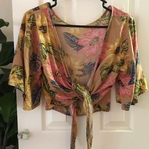 Tie front floral crop top